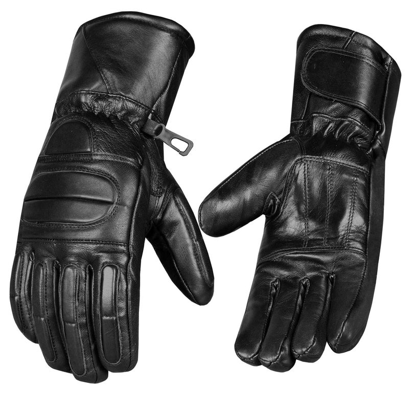 Jackets 4 Bikes Menâ€™s Winter Gauntlet Motorcycle Gloves, 100% Natural Sheep Leather, Thinsulate Thermal Heated Lining, Full Windproof Cold Weather Water Resistant, Reinforced Warm Biker Driving Glove Black XXL - Image 2